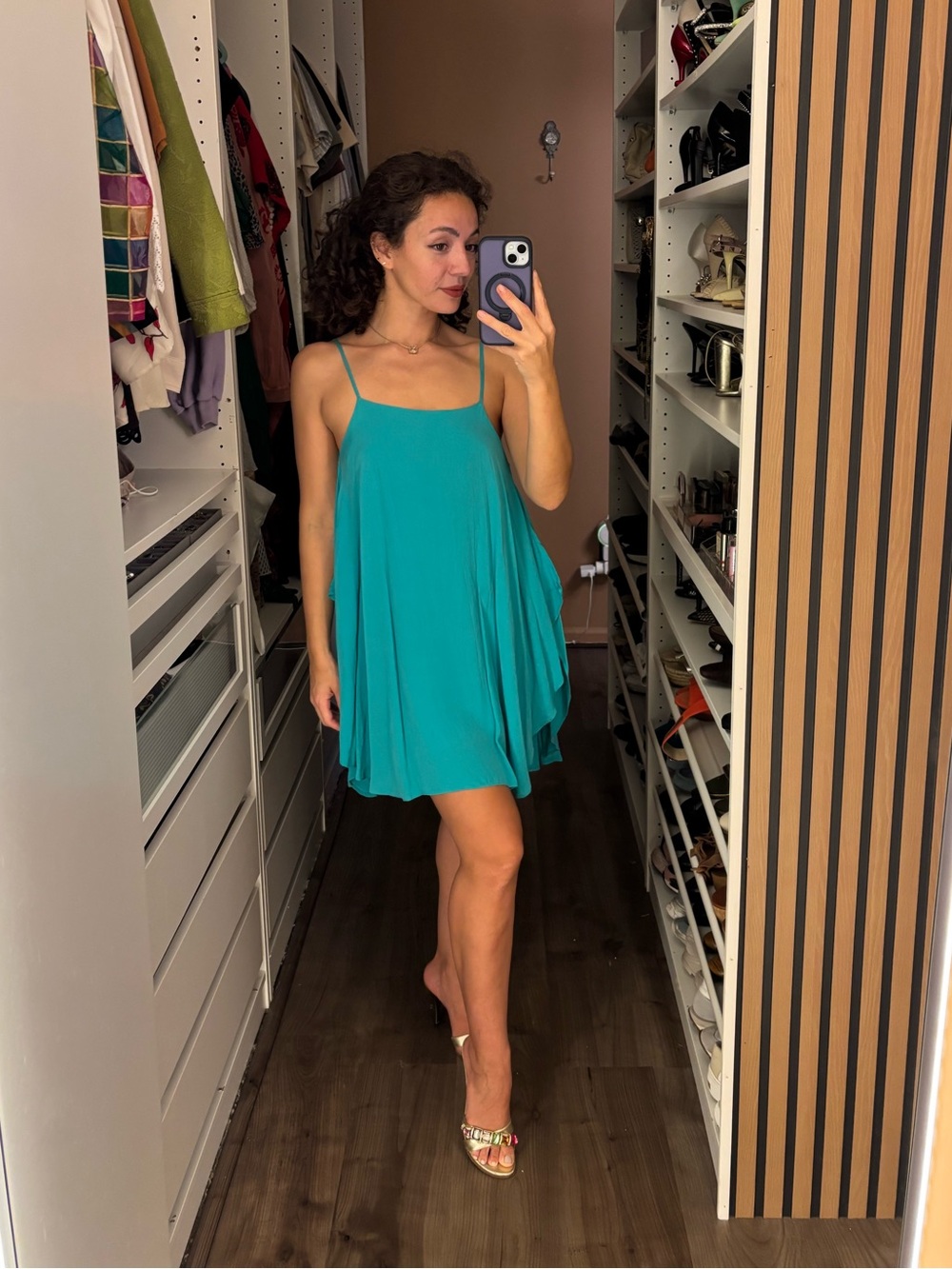 Alice + Olivia silk teal mini dress slip dress